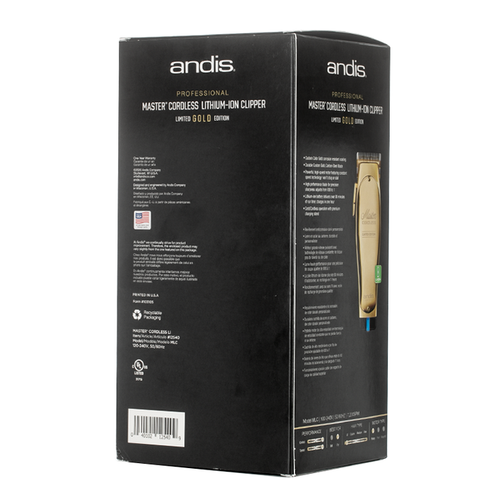 Andis - Master Cordless Limited Edition Gold Clipper - Box Back