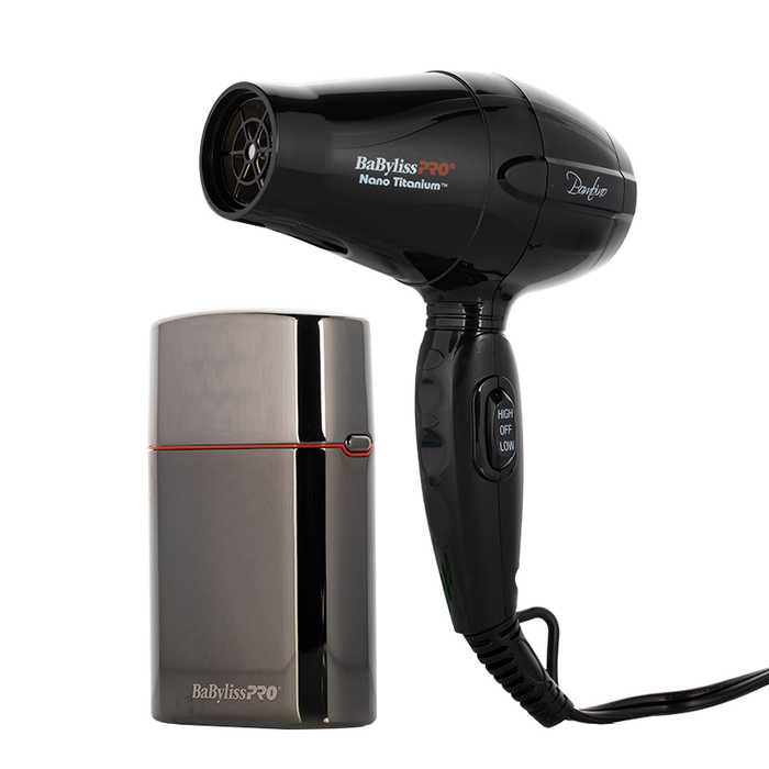 Babyliss Pro TravelFX 1000W Dual Voltage Travel Dryer & Single Foil Shaver Combo Pack - Front View