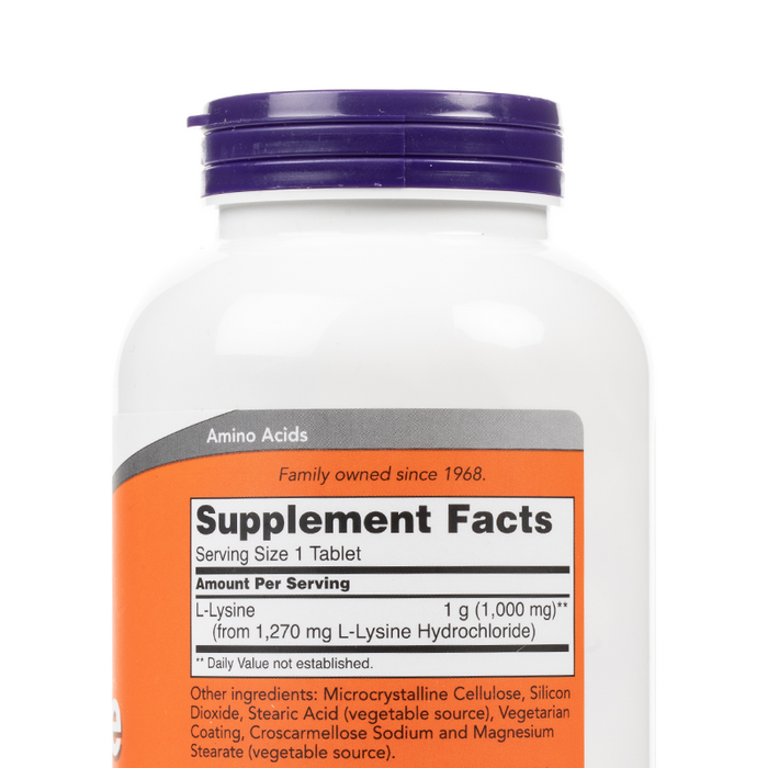 NOW Foods - L-Lysine Double Strength 1000mg Tablets - Supplement Facts