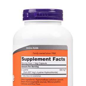 Now Foods - L-Lysine 500mg Veg Capsules - Supplement Facts