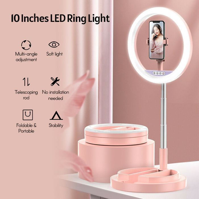 10" LED Selfie Ring Light Foldable Circle Lamp