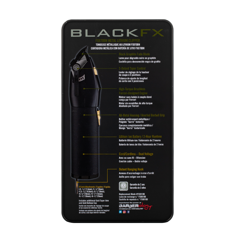 BaByliss PRO FX870BN Metal Lithium Ion Cordless Clippers - Black & Gold  - NEW