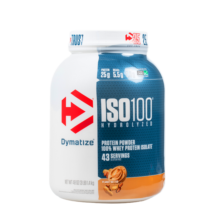 Dymatize - ISO 100 Hydrolyzed Whey Protein Isolate - 3Lbs - Peanut Butter