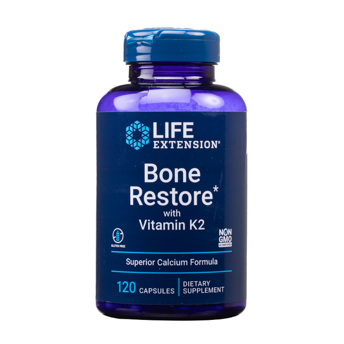 Life Extension - Bone Restore with Vitamin K2 Capsules - 120 Count - Bottle Front