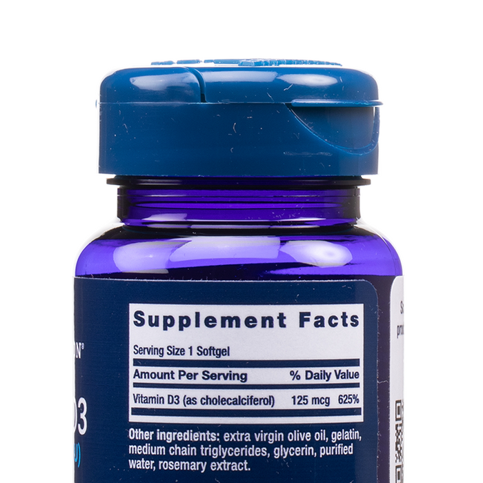 Life Extension - Vitamin D3 125mcg 5000 IU Softgels - Supplement Facts