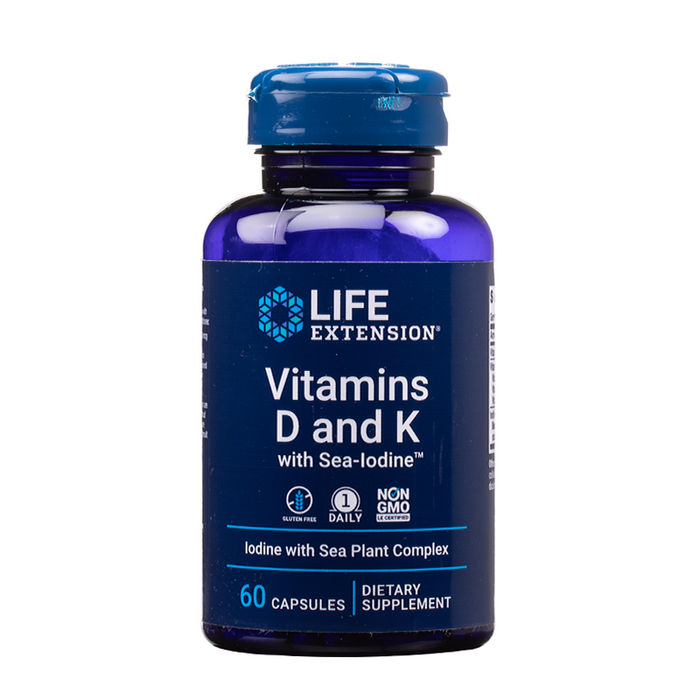 Life Extension - Vitamin D and K with Sea-Iodine Capsules - 60 Count - Bottle Front