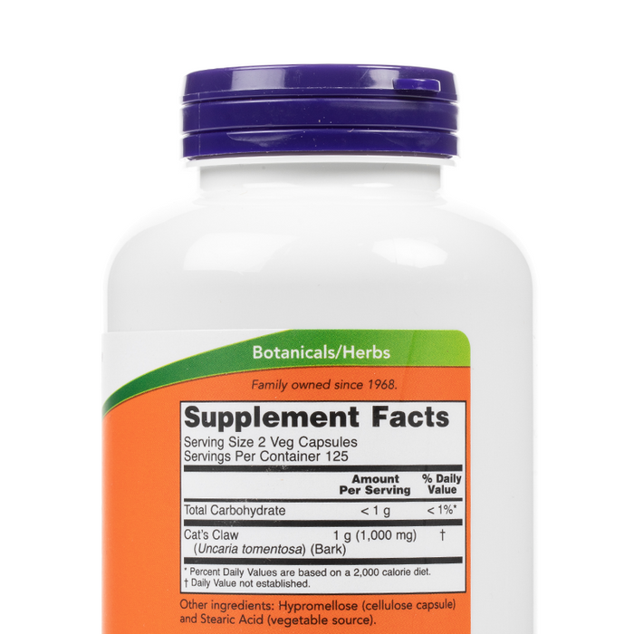 NOW Foods - Cat's Claw 500mg Veg Capsules - Supplement Facts
