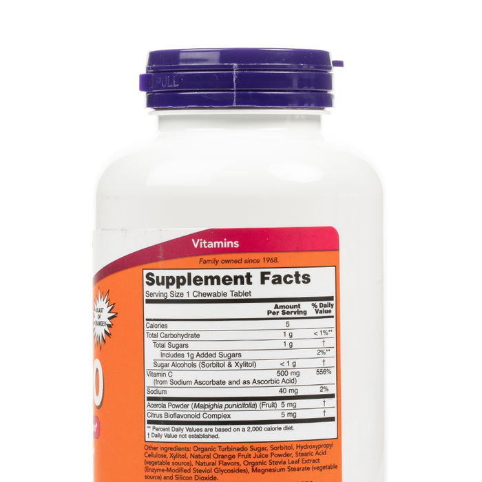 NOW Foods - Vitamin C-500 Chewable Tablets - Nutrition Label