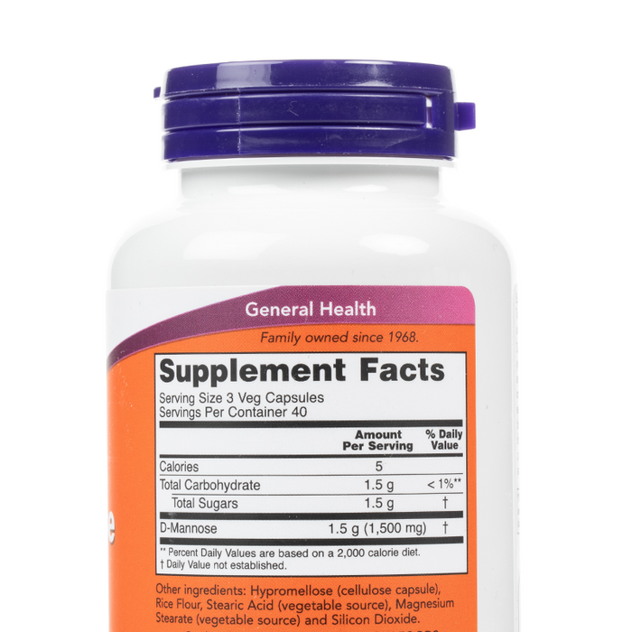 NOW Foods - D-Mannose 500mg Veg Capsules - Supplement Facts