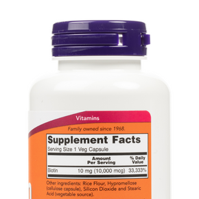 NOW Foods - Biotin 10mg Extra Strength - Nutrition Label