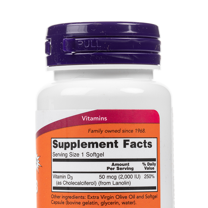 Now - High Potency Vitamin D-3 - Softgels - 2000IU - Supplement Facts