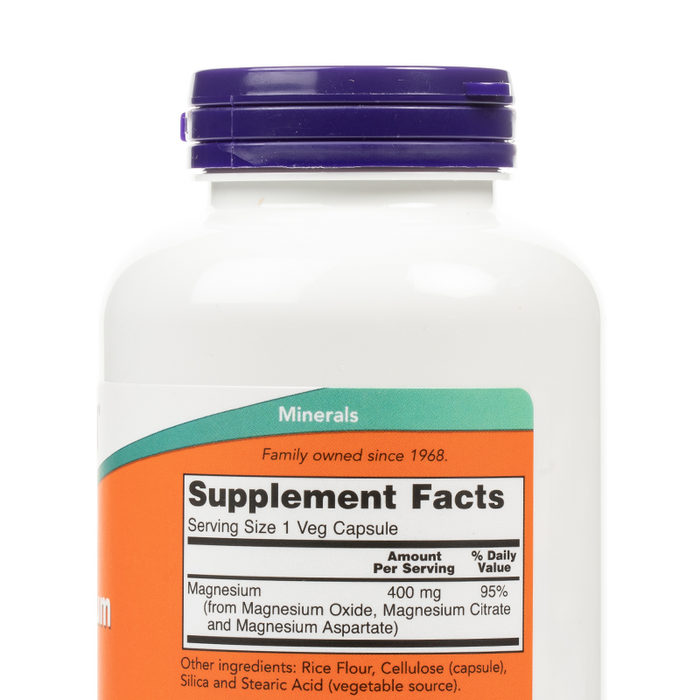 NOW Foods - Magnesium 400mg Veg Capsules - Nutrition Label