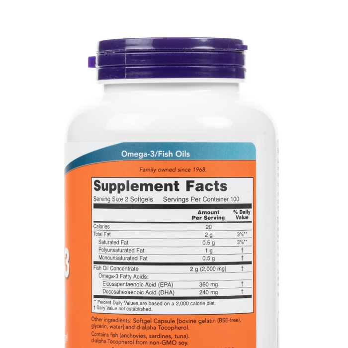 Now - Molecularly Distilled Omega-3-Softgels - Supplement Facts