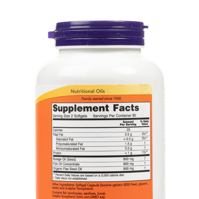 NOW Foods - Super Omega 3-6-9 1200mg Softgels - Nutrition Label