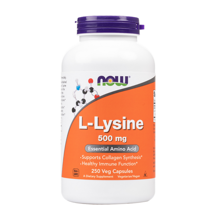 Now Foods - L-Lysine 500mg Veg Capsules - Bottle Front 250 Ct