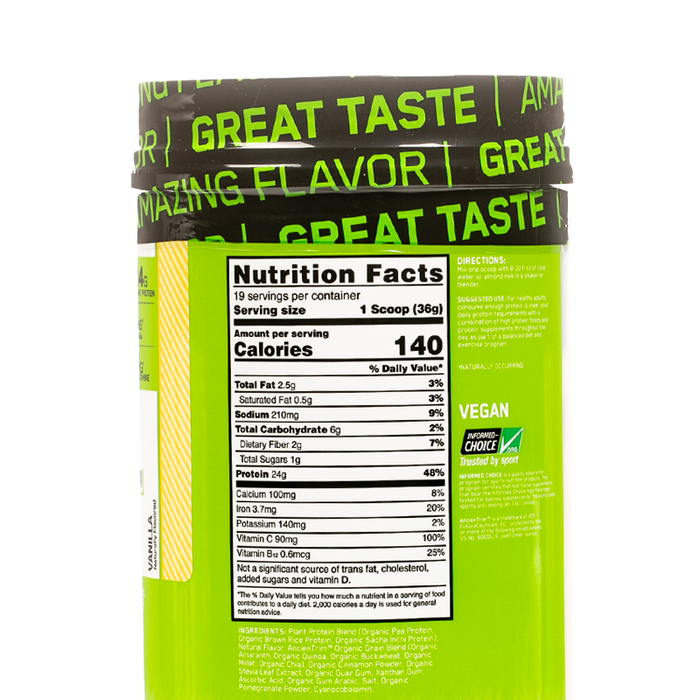 Optimum Nutrition - Gold Standard 100% Plant Protein - Vanilla Nutrition Label