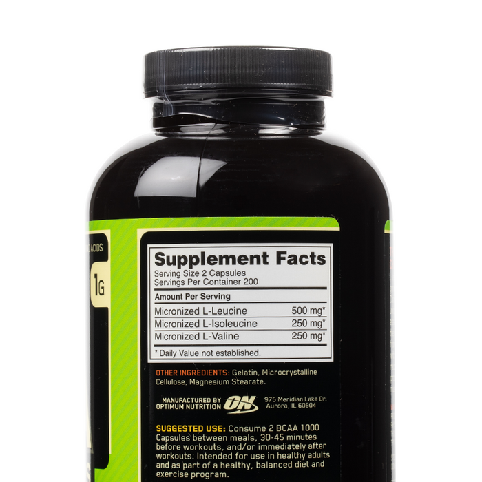 Optimum Nutrition - BCAA 1000 Capsules - Supplement Facts